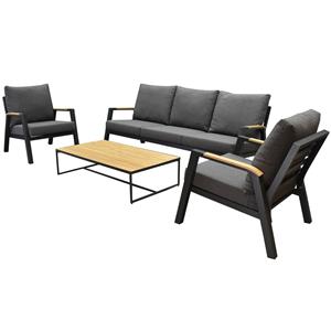 AVH-Outdoor Santika stoel-bank loungeset 4-delig antraciet aluminium teak