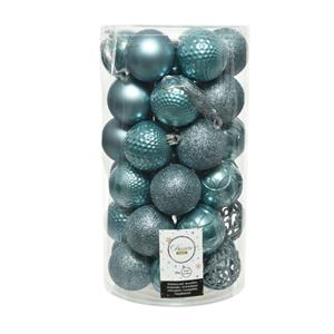 Decoris 37x stuks kunststof kerstballen ijsblauw 6 cm mix -