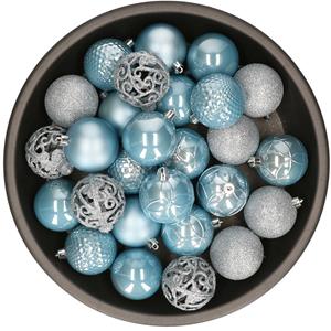 Kunststof kerstballen 37x stuks baby blauw 6 cm -