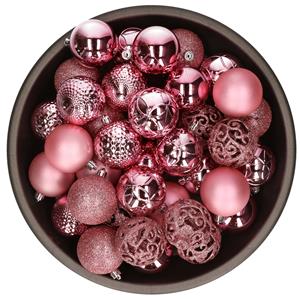 Kunststof kerstballen 37x stuks bubblegum roze 6 cm -