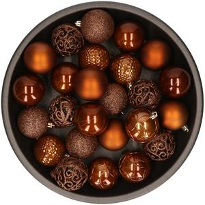 Kunststof kerstballen 37x stuks herfst bruin 6 cm -