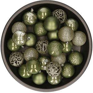 Kunststof kerstballen 37x stuks leger groen 6 cm -
