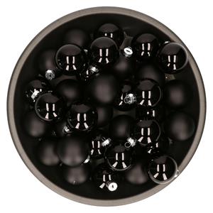 Kerstballen set van glas 36x stuks zwart mat en glans 6 cm -