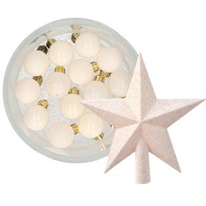 Decoris 14x stuks kerstballen 3 cm met ster piek wol wit kunststof -
