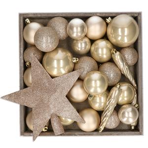 Bellatio Kunststof kerstballen - 45x stuks - met ster piek - champagne -