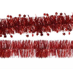 Decoris folie kerstslingers 2x stuks - rood - kunststof - 270 cm -
