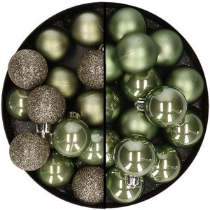 30x stuks kunststof kerstballen mosgroen 3 en 4 cm -