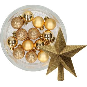 Decoris 14x stuks kerstballen 3 cm met ster piek goud kunststof -
