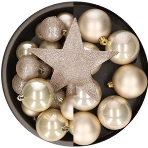Bellatio Kunststof kerstballen - 57x stuks - met ster piek - champagne -