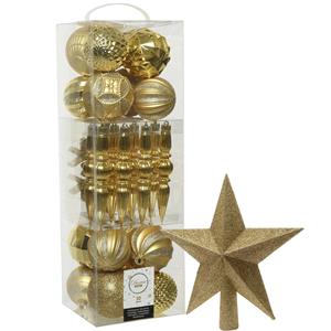 Decoris 30x st kunststof kerstballen, ornamenten en piek goud -