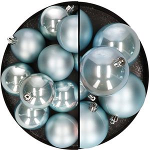 18x stuks kunststof kerstballen lichtblauw 6 en 8 cm -