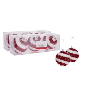 Home & Styling 6x stuks gedecoreerde kerstballen rood/wit kunststof 8 cm -