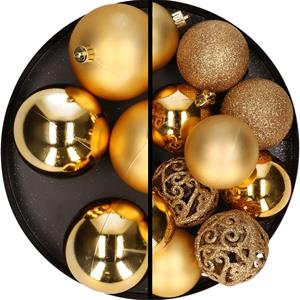 Decoris 22x stuks kunststof kerstballen goud 6 en 8 cm -