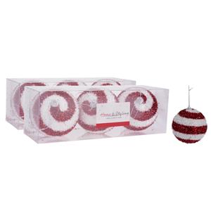 Home & Styling 6x stuks gedecoreerde kerstballen rood/wit kunststof 10 cm -