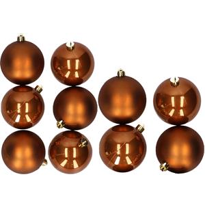 10x stuks kunststof kerstballen kaneel bruin 8 en 10 cm -