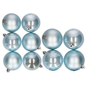 10x stuks kunststof kerstballen lichtblauw 8 en 10 cm -