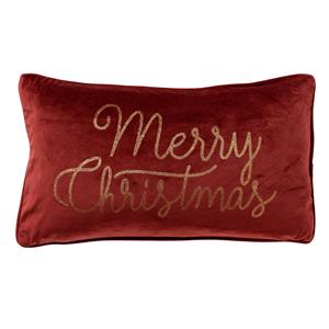 Merry Christmas ierkussen 30x50 Rood - Kerst Decoratie - Velvet