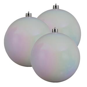 Decoris 3x stuks grote kunststof kerstballen parelmoer wit 14 cm glans -