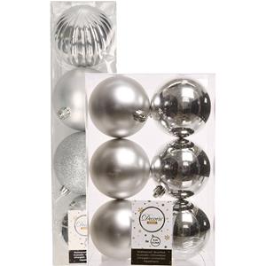 Decoris kerstballen 10x stuks zilver 8-10 cm kunststof -