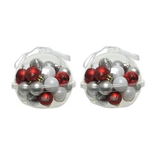 Decoris 60x stuks kleine kunststof kerstballen rood/wit/zilver 3 cm -