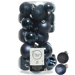 Decoris kerstballen 44x stuks donkerblauw 3-4-5-6 cm kunststof -
