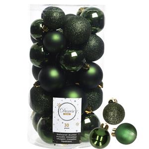 Decoris kerstballen 44x stuks donkergroen 3-4-5-6 cm kunststof -