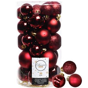 Decoris kerstballen 44x stuks donkerrood 3-4-5-6 cm kunststof -