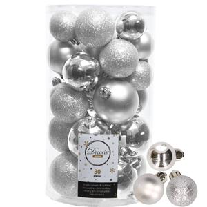 Decoris kerstballen 44x stuks zilver 3-4-5-6 cm kunststof -
