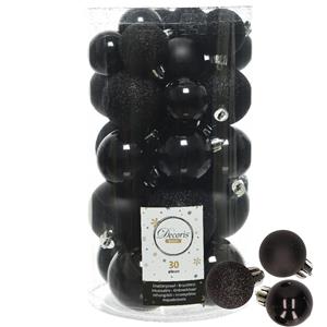 Decoris kerstballen 44x stuks zwart 3-4-5-6 cm kunststof -