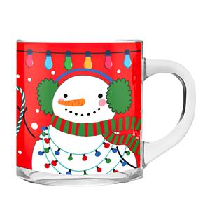 Kerst mok/beker van glas 300 ml met sneeuwpop 11 cm -