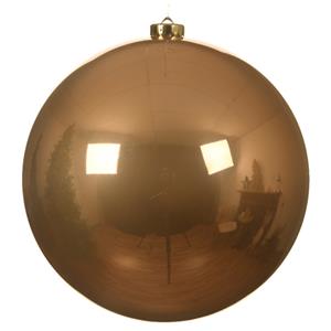 Decoris 1x stuks grote kunststof kerstballen toffee bruin 14 cm glans -