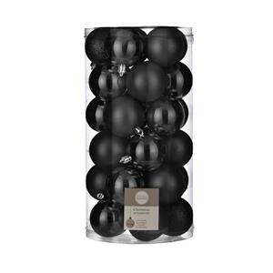 House of Seasons 60x stuks kunststof kerstballen zwart 6 cm -