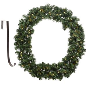 Decoris Kerstkrans groen met verlichting 60 cm kunststof incl. deurhanger -