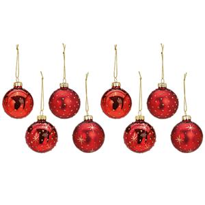 G. Wurm 12x stuks luxe gedecoreerde glazen kerstballen rood 6 cm -