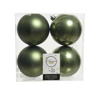 Decoris 4x stuks kunststof kerstballen mos groen 10 cm glans/mat -