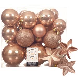 Decoris Pakket 32x stuks kunststof kerstballen en sterren ornamenten toffee bruin -