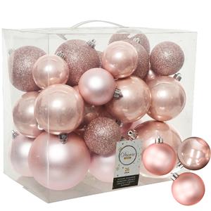 Decoris kerstballen 38x stuks lichtroze 6-8-10 cm kunststof -