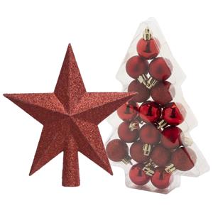 17x stuks kerstballen 3 cm inclusief ster piek rood kunststof -