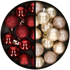 34x stuks kunststof kerstballen donkerrood en champagne 3 cm -