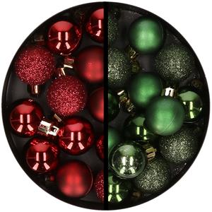 34x stuks kunststof kerstballen donkerrood en donkergroen 3 cm -