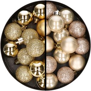 34x stuks kunststof kerstballen goud en champagne 3 cm -