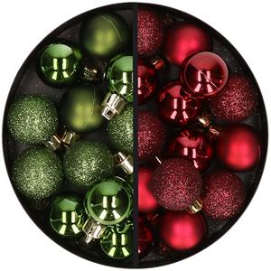 34x stuks kunststof kerstballen groen en donkerrood 3 cm -