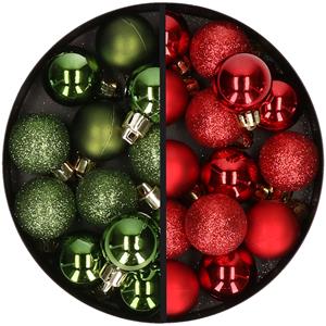 34x stuks kunststof kerstballen groen en rood 3 cm -