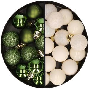 34x stuks kunststof kerstballen groen en wolwit 3 cm -