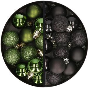34x stuks kunststof kerstballen groen en zwart 3 cm -