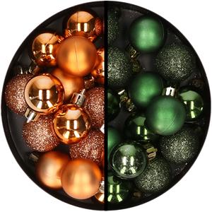 34x stuks kunststof kerstballen koper en donkergroen 3 cm -