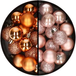 34x stuks kunststof kerstballen koper en lichtroze 3 cm -