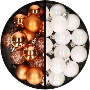 34x stuks kunststof kerstballen koper en parelmoer wit 3 cm -