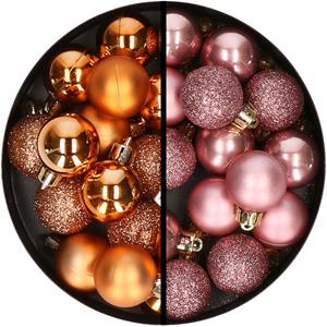 34x stuks kunststof kerstballen koper en velvet roze 3 cm -