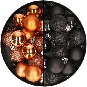 34x stuks kunststof kerstballen koper en zwart 3 cm -